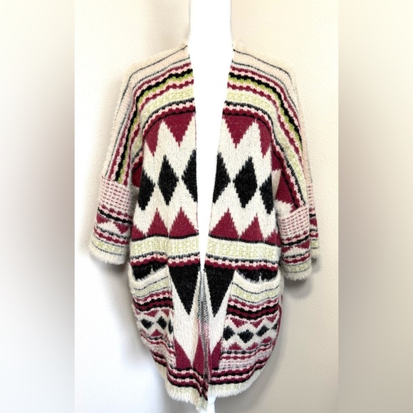 Raj Women's Boho Tribal Aztec Southwestern Open Front Cardigan Sweater One Size - Picture 2 of 8